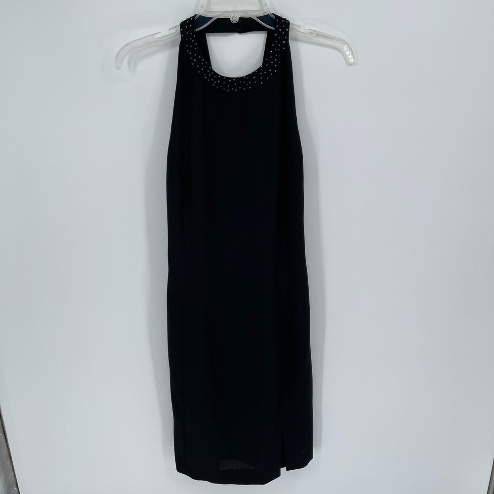 Reggio Vintage‎ Women's Black Beaded Halter Open Back Sheath Dress Size 8